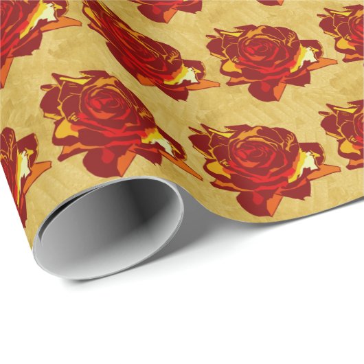 Papier Cadeau Papier à enveloppement pour cadeau Red Rose Gold (Coin rond)