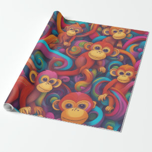 Papier Cadeau Papier à enveloppement pour singes 3D Vivid - Vibr