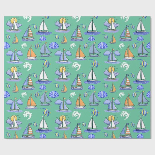 Papier Cadeau Papier à enveloppement pour voilier vert (Plat)