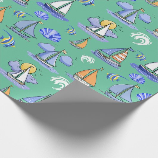 Papier Cadeau Papier à enveloppement pour voilier vert (Coin)