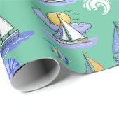 Papier Cadeau Papier à enveloppement pour voilier vert (Coin rond)