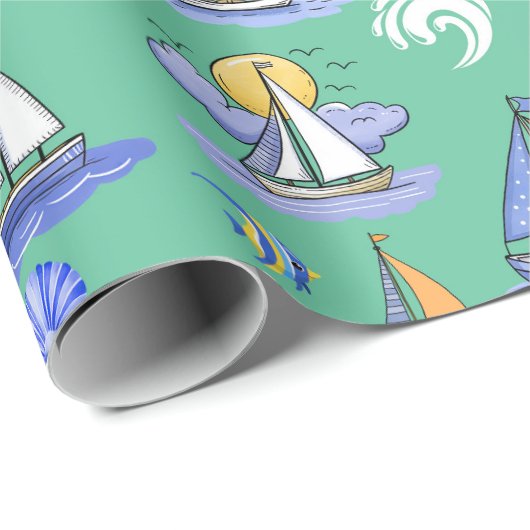 Papier Cadeau Papier à enveloppement pour voilier vert (Coin rond)