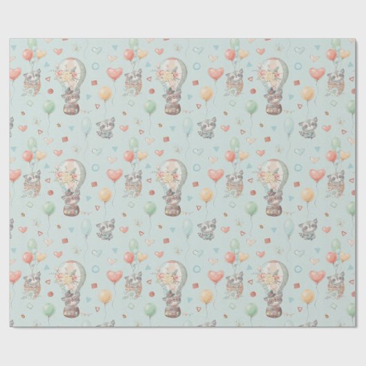 Papier Cadeau Papier à enveloppement racoon adorable (Plat)