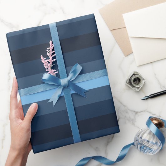 Papier Cadeau Papier à enveloppement rayé Indigo bleu (Cadeaux)