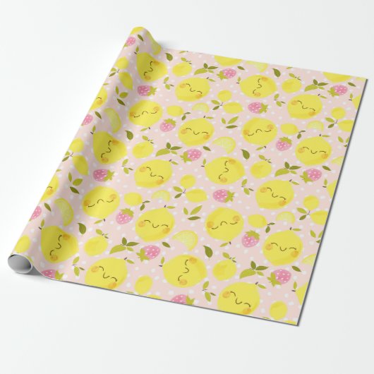 Papier Cadeau Papier à enveloppement rose citron à la fraise (Déroulé)