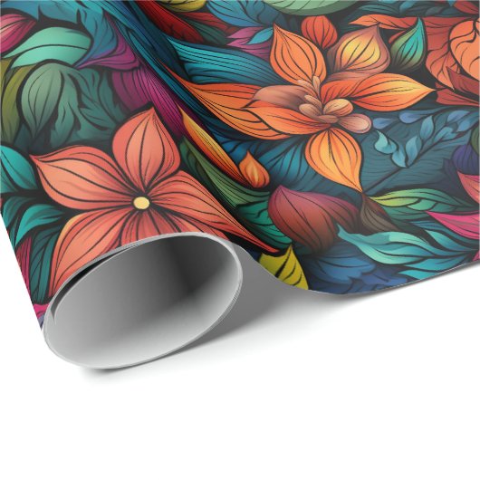 Papier Cadeau Papier à enveloppement rose jaune et orange (Coin rond)