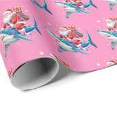Papier Cadeau Papier à enveloppement rose requin (Coin rond)
