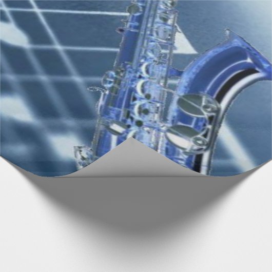 Papier Cadeau Papier à enveloppement Saxophone Bleu (Coin)