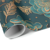 Papier Cadeau Papier à enveloppement turquoise et bronze (Coin rond)