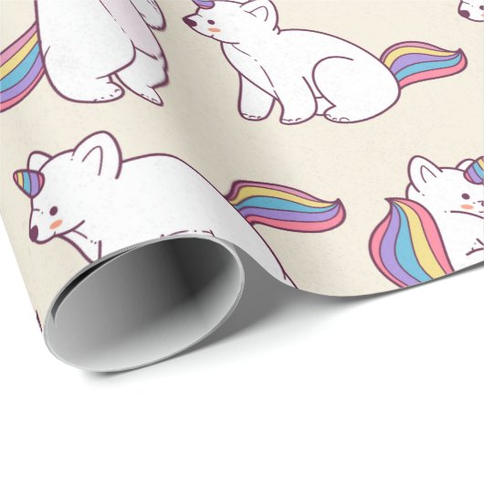 Papier Cadeau Papier à enveloppement Unicorne Ours (Coin rond)