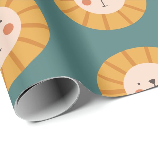 Papier Cadeau Papier à enveloppement vert orange lion (Coin rond)