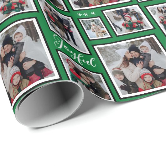 Papier Cadeau Papier à enveloppement vert photo de Noël (Coin rond)