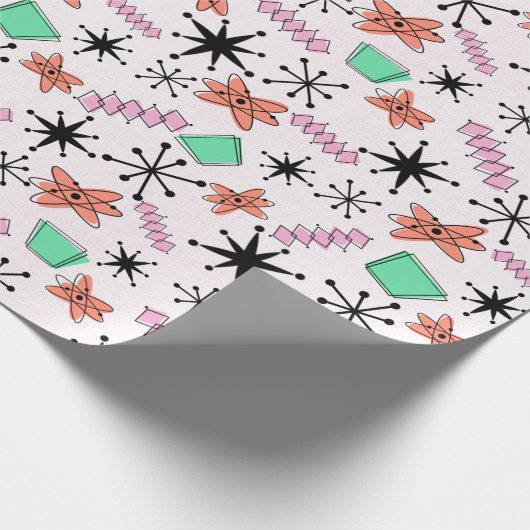 Papier Cadeau Papier à enveloppement vert rose orange rétro atom (Coin)