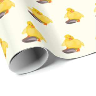 Papier Cadeau Papier à envelopper amusant avec des canards jaune