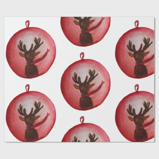 Papier Cadeau Papier à envelopper Aquarelle Cerf, Noël (Plat)