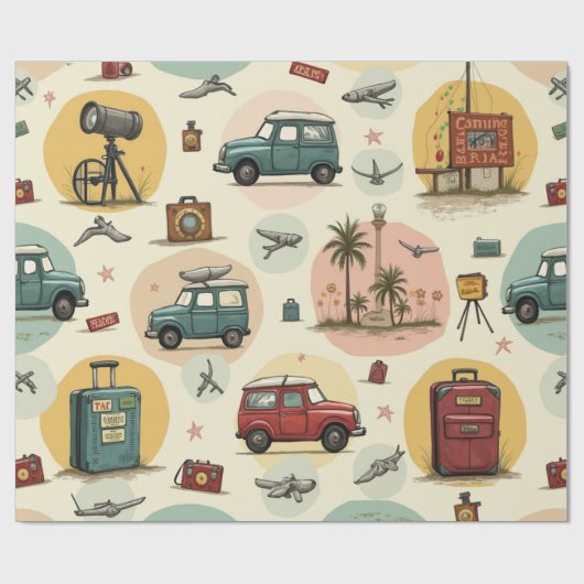 Papier Cadeau Papier à envelopper avec Motif de voyage (Plat)