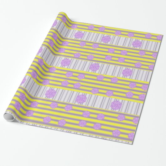 Papier Cadeau Papier à envelopper brillant, bande violet jaune (Déroulé)
