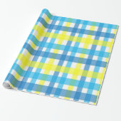 Papier Cadeau Papier à envelopper brillant bleu jaune Plaid (Déroulé)
