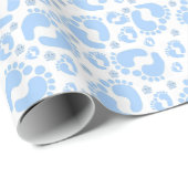 Papier Cadeau Papier à envelopper brillant Bleu Pieds bébé Garço (Coin rond)