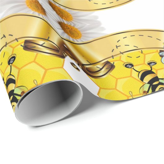 Papier Cadeau Papier à envelopper brillant Bumblebee blanc (Coin rond)