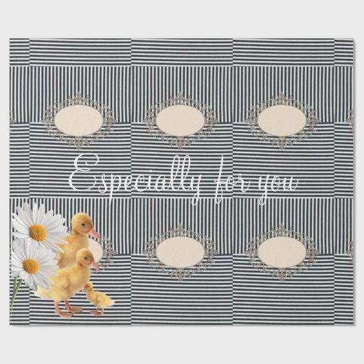 Papier Cadeau Papier à envelopper brillant Canard à rayures noir (Plat)