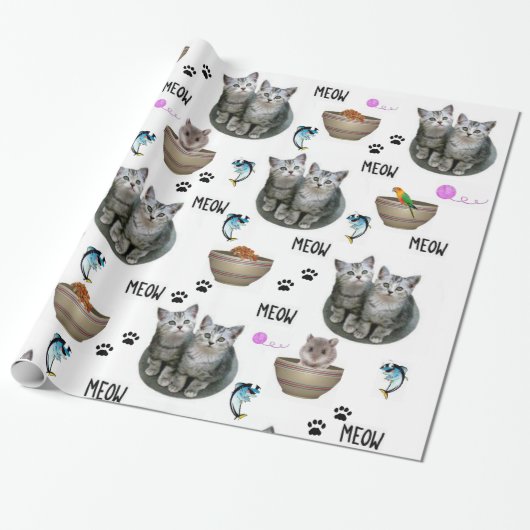 Papier Cadeau Papier à envelopper brillant Chat Kitten Meow (Déroulé)