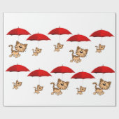 Papier Cadeau Papier à envelopper brillant Chat Parapluies rouge (Plat)