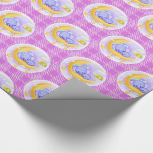 Papier Cadeau Papier à envelopper brillant Eléphant Plaid violet (Coin)