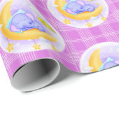 Papier Cadeau Papier à envelopper brillant Eléphant Plaid violet (Coin rond)