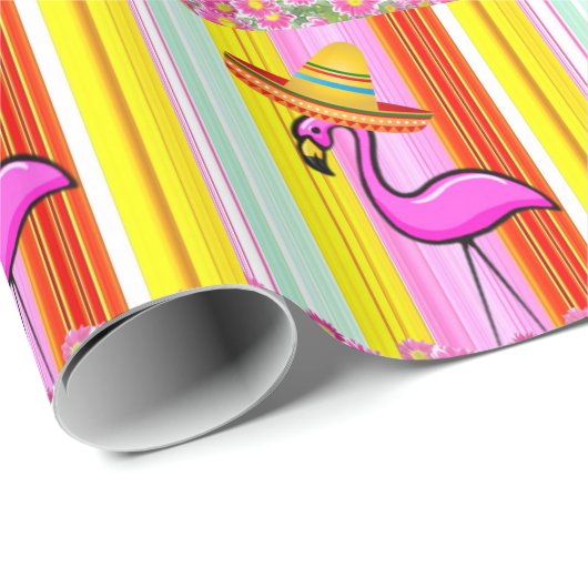 Papier Cadeau Papier à envelopper brillant Flamant rose rose (Coin rond)