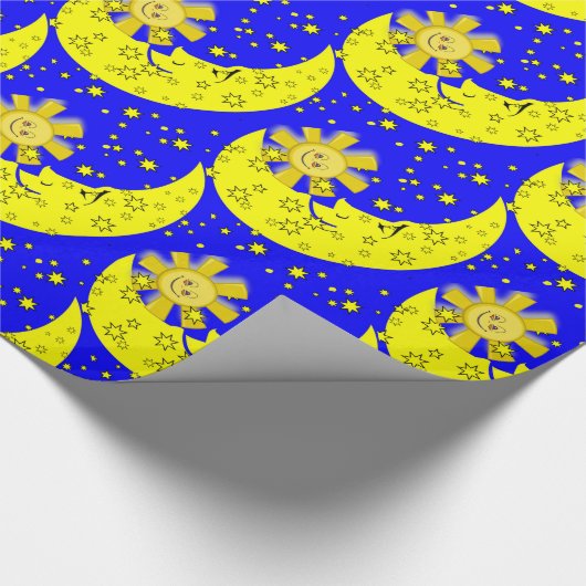 Papier Cadeau Papier à envelopper brillant, Lune Soleil Bleu Jau (Coin)