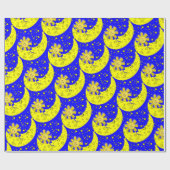 Papier Cadeau Papier à envelopper brillant, Lune Soleil Bleu Jau (Plat)