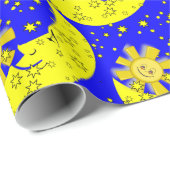 Papier Cadeau Papier à envelopper brillant, Lune Soleil Bleu Jau (Coin rond)