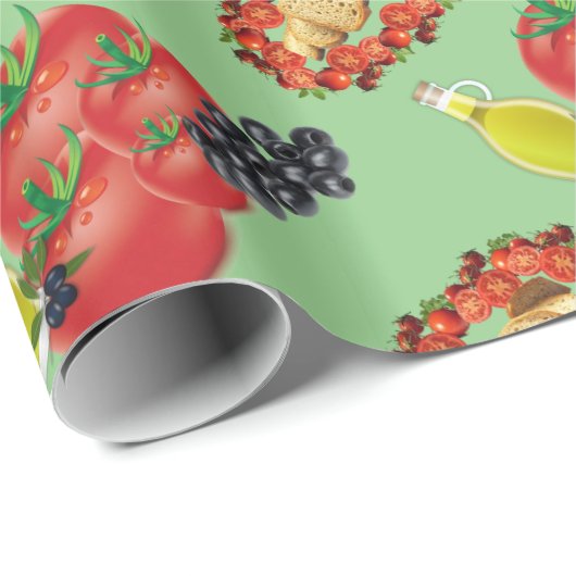 Papier Cadeau Papier à envelopper brillant, Olives Huile Tomate (Coin rond)