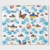 Papier Cadeau Papier à envelopper brillant Papier Dolphin (Plat)