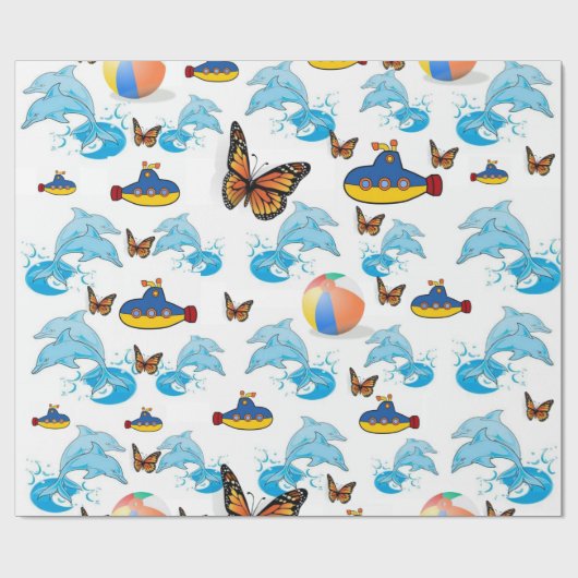 Papier Cadeau Papier à envelopper brillant Papier Dolphin (Plat)