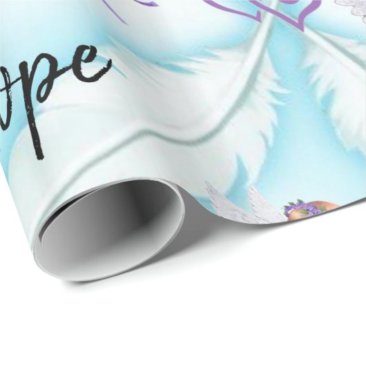 Papier Cadeau Papier à envelopper brillant, Plumes Bleues Ange C (Coin rond)