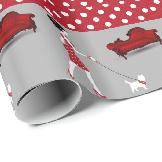 Papier Cadeau Papier à envelopper brillant Polkadot rouge chien (Coin rond)