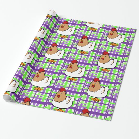 Papier Cadeau Papier à envelopper brillant Poulet violet Plaid J (Déroulé)