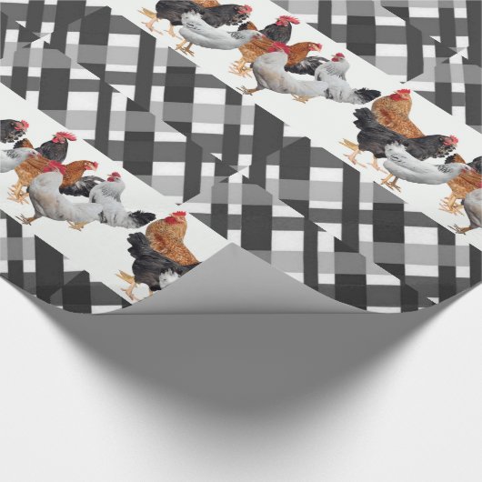 Papier Cadeau Papier à envelopper brillant Poulets noir Plaid (Coin)