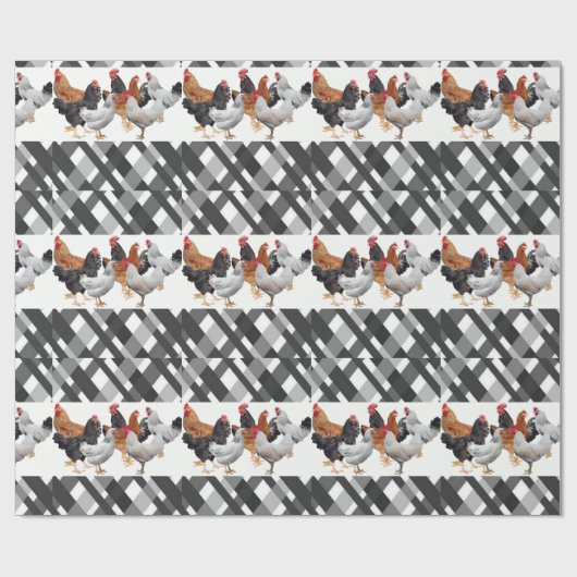 Papier Cadeau Papier à envelopper brillant Poulets noir Plaid (Plat)