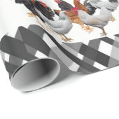 Papier Cadeau Papier à envelopper brillant Poulets noir Plaid (Coin rond)