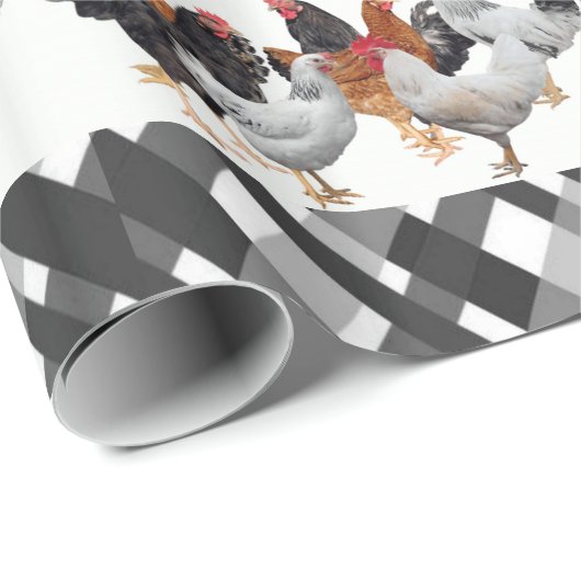 Papier Cadeau Papier à envelopper brillant Poulets noir Plaid (Coin rond)