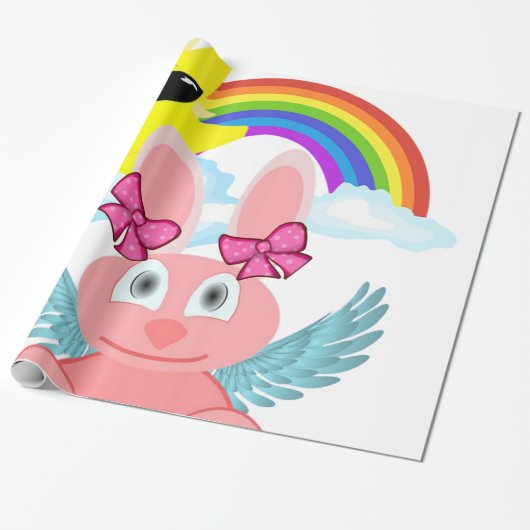 Papier Cadeau Papier à envelopper brillant, Rainbow Rabbit Sun (Déroulé)