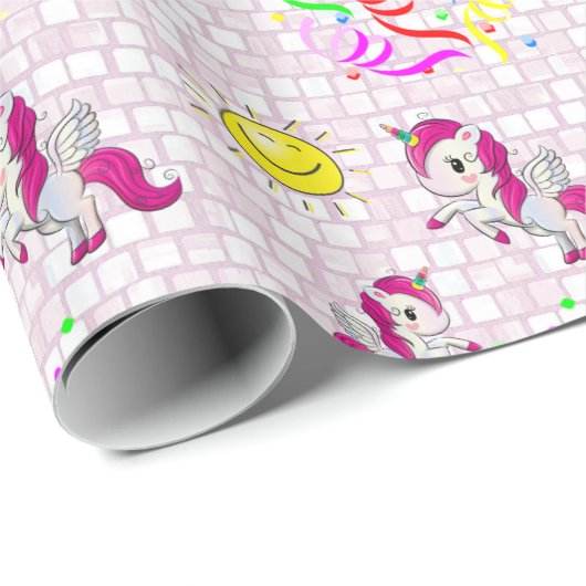 Papier Cadeau Papier à envelopper brillant Unicorne (Coin rond)