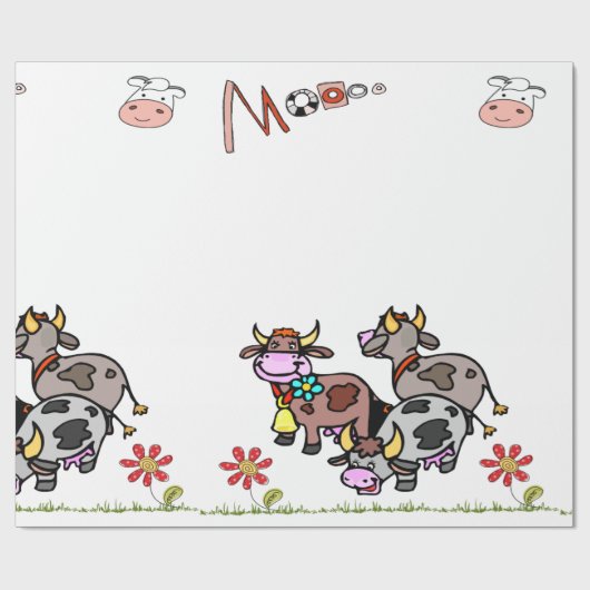 Papier Cadeau Papier à envelopper brillant Vache Moo Grass Flora (Plat)