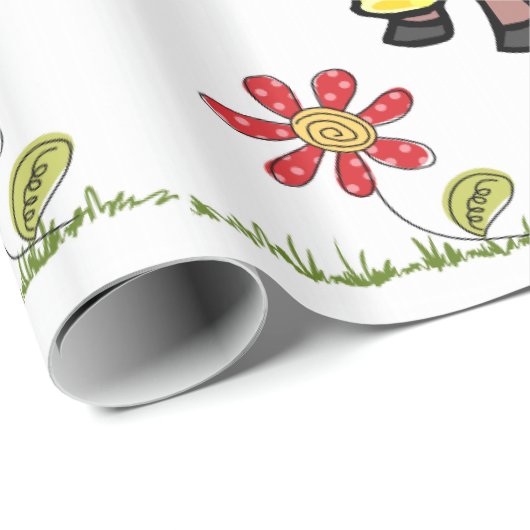 Papier Cadeau Papier à envelopper brillant Vache Moo Grass Flora (Coin rond)