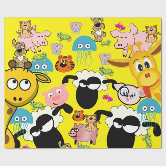 Papier Cadeau Papier à envelopper brillant Zoo Animaux Giraffe E (Plat)