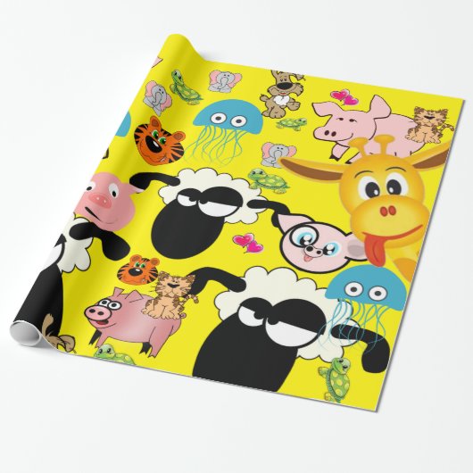 Papier Cadeau Papier à envelopper brillant Zoo Animaux Giraffe E (Déroulé)