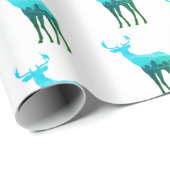 Papier Cadeau Papier à envelopper - Cerf/Elc de ton vert (Coin rond)